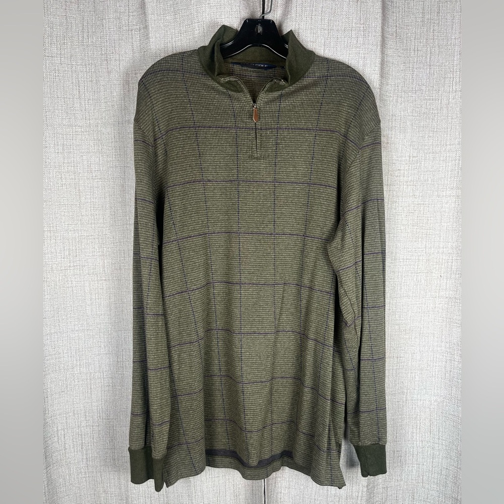 POLO GOLF Ralph Lauren Shirt Men's Large Green Plaid Pima Cotton Alpaca 1/4 Zip